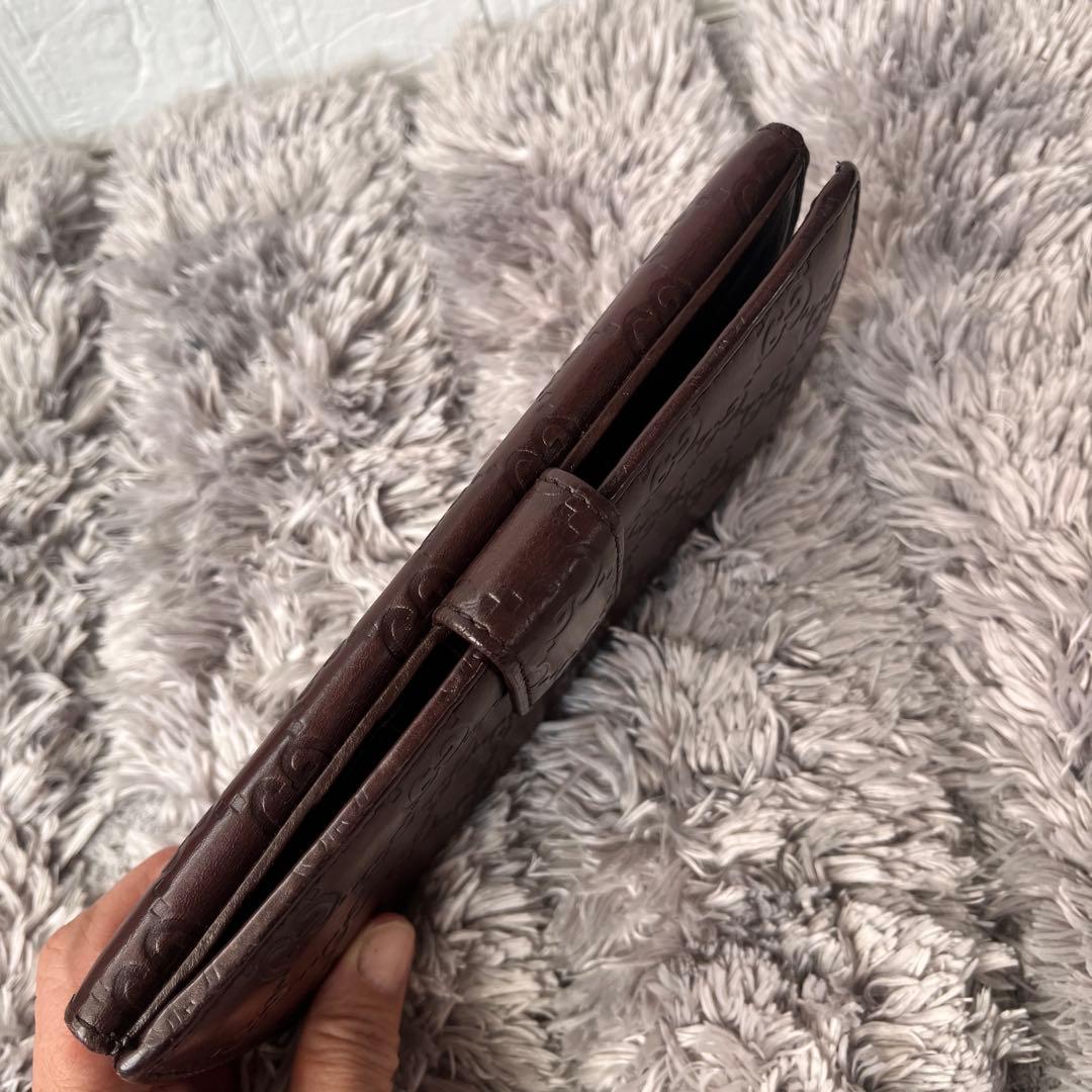 良品✨GUCCI シマ　ロゴプレート　Wホック　ダークブラウン　長財布　メンズ