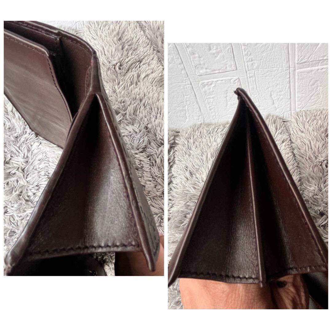 良品✨GUCCI シマ　ロゴプレート　Wホック　ダークブラウン　長財布　メンズ