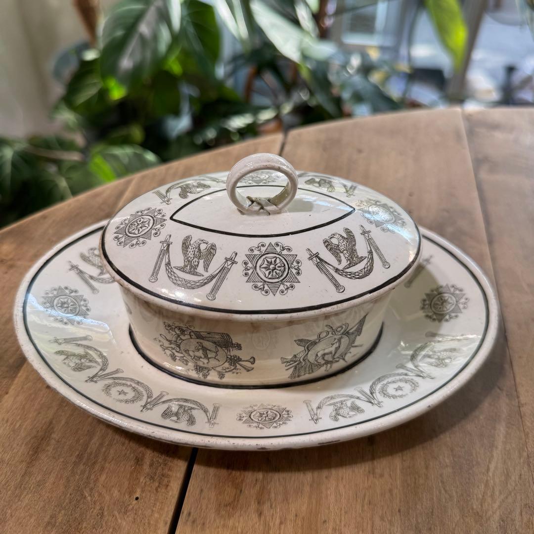 激レア！フランスアンティーク　バターケース　クレイユ窯　Terre de fer