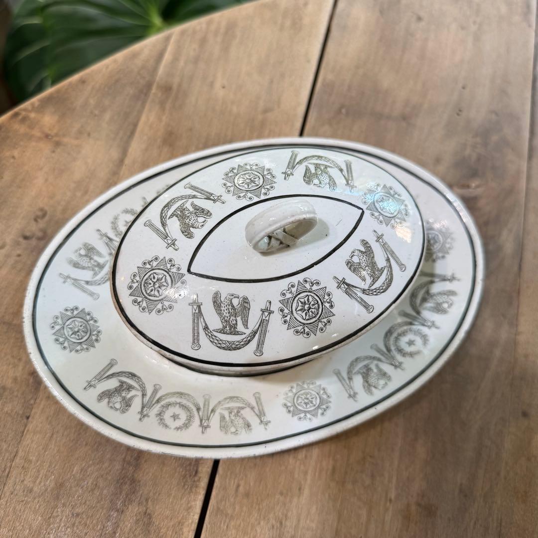 激レア！フランスアンティーク　バターケース　クレイユ窯　Terre de fer