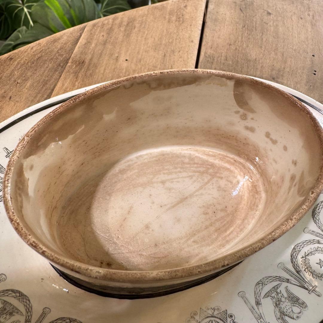 激レア！フランスアンティーク　バターケース　クレイユ窯　Terre de fer