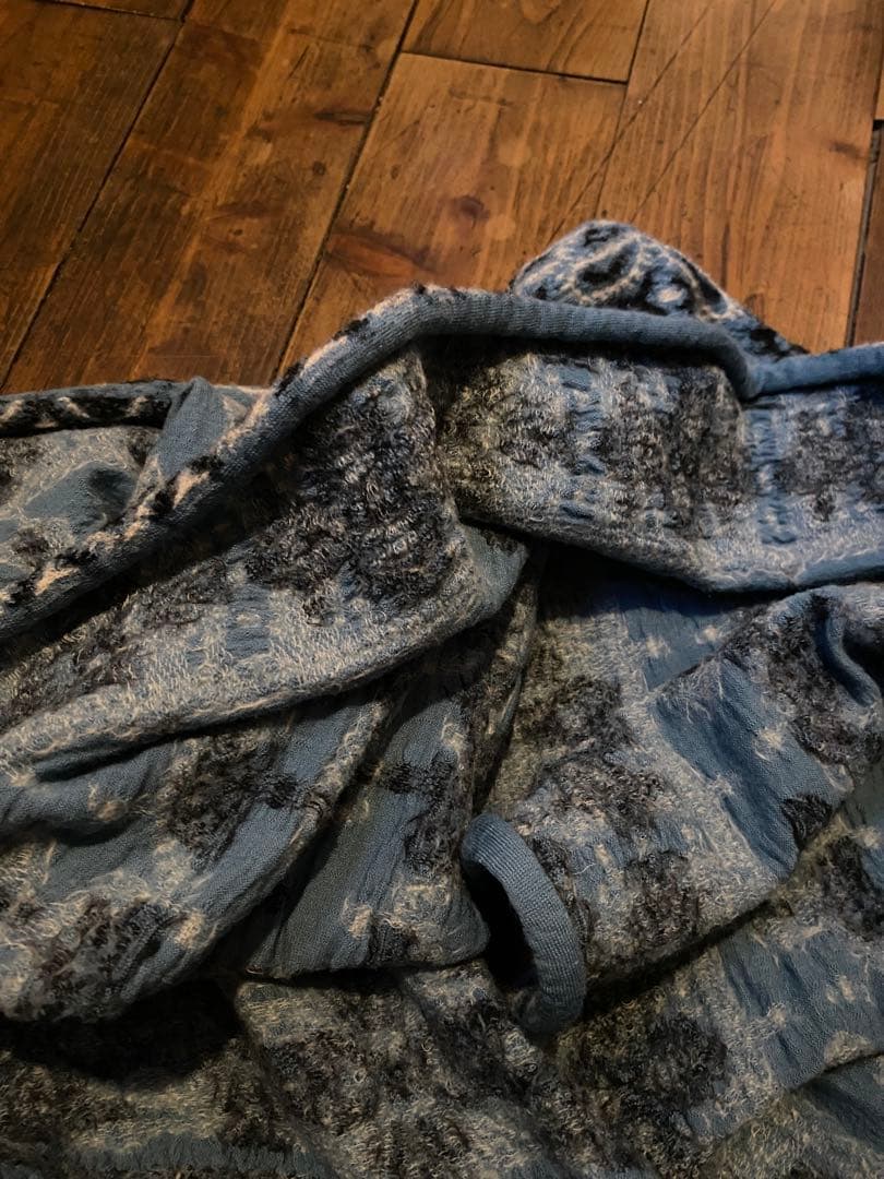 KAPITALウール 縮絨 バンダナ柄マフラー 大判ストール 水色