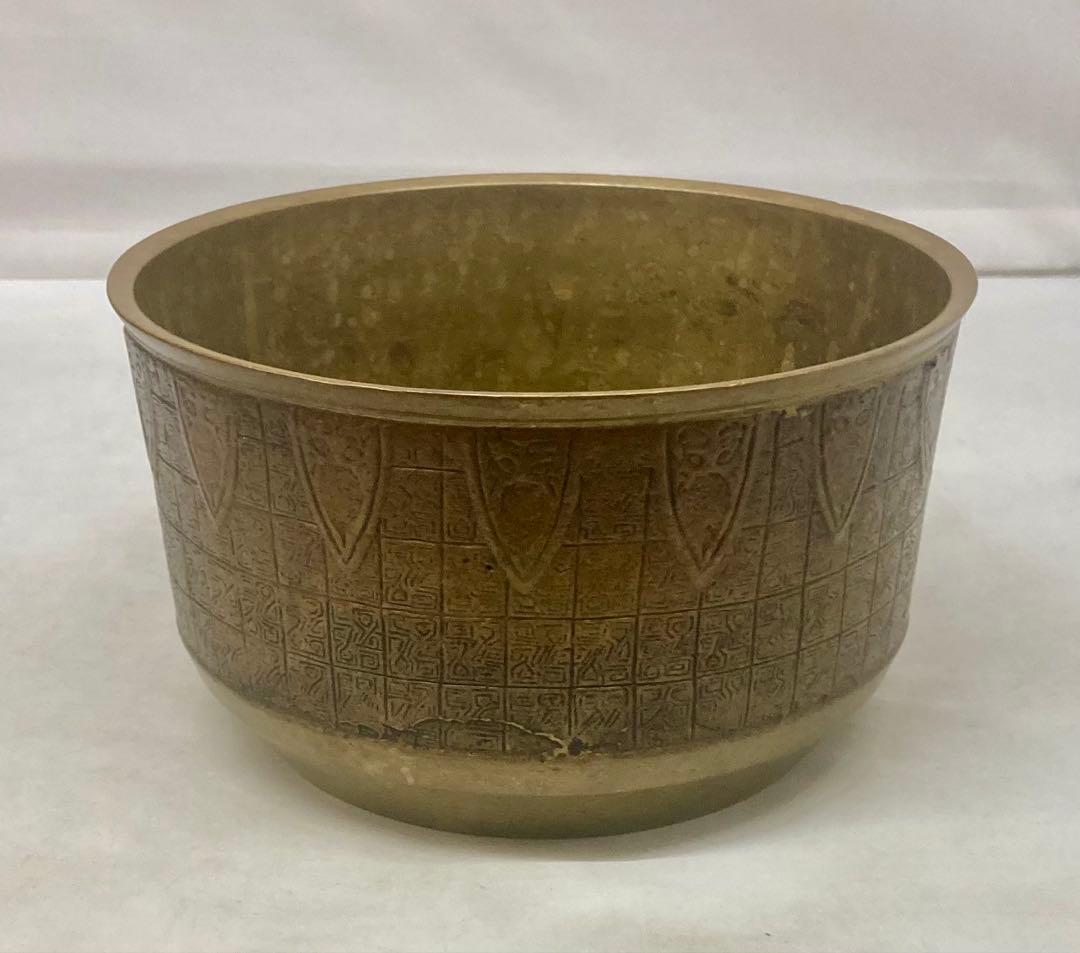 B564s 銅建水　茶道具　水こぼし 中国写模様　箱無し