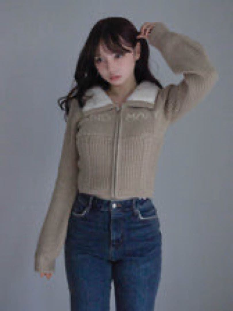 Mary logo zip tops andmary(ベージュ)
