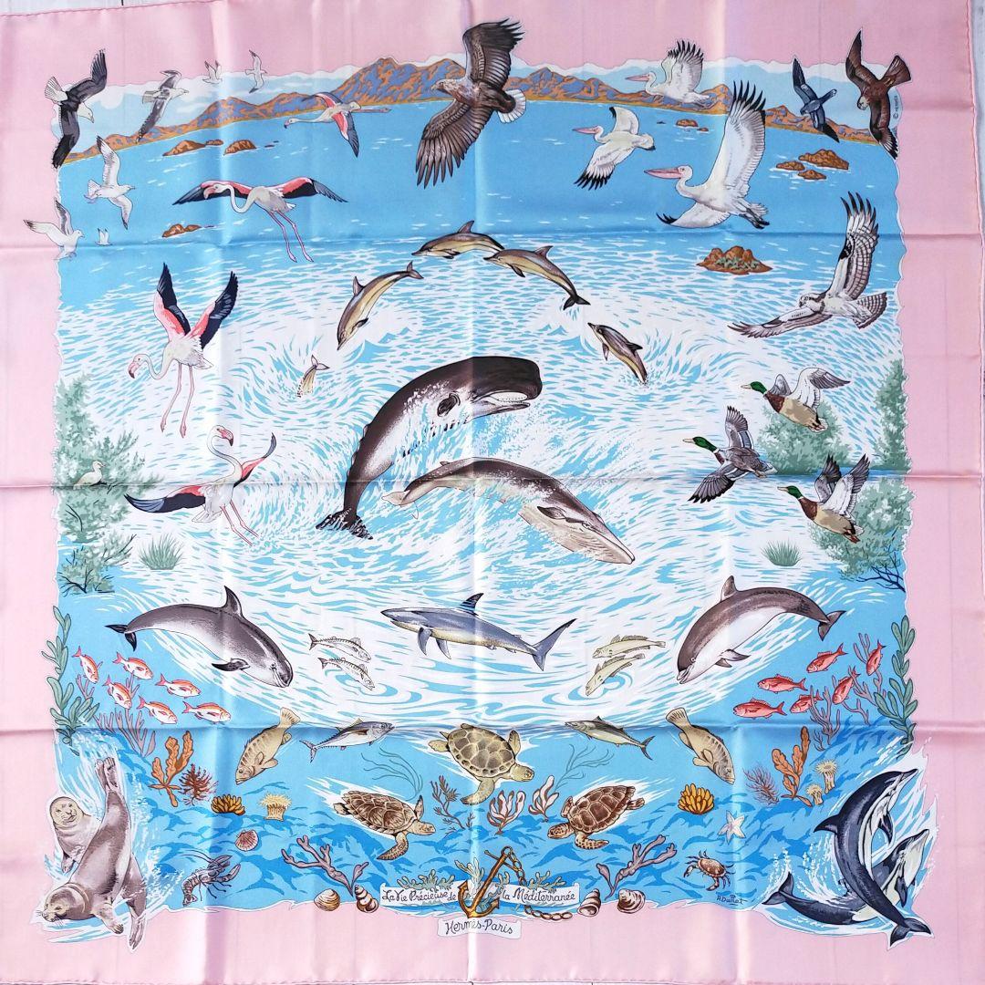 ☘️展示品 新品未使用☘️ HERMES　地中海の貴重な生命 カレ90 ピンク