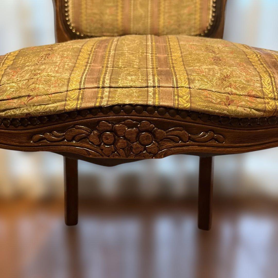 アンティーク　猫脚アームチェア　ピンクストライプ　ヨーロピアン　ダイニングチェア