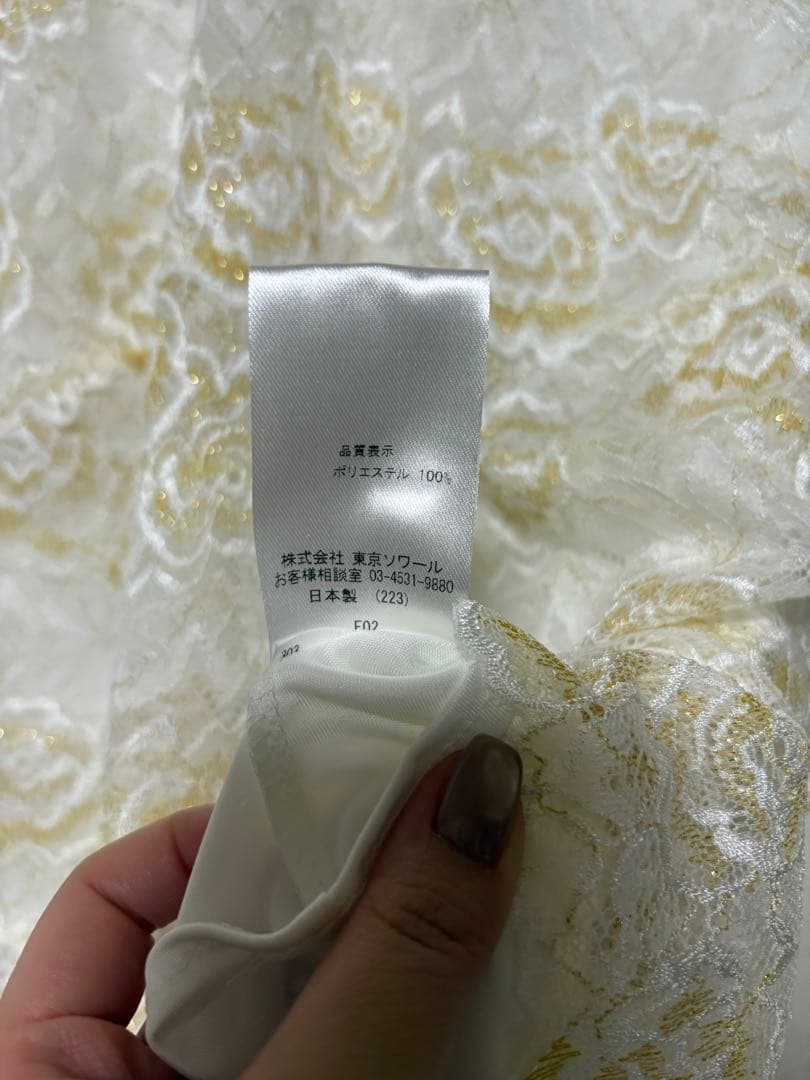 東京ソワール 花柄レース 半袖シャツ ハイネック