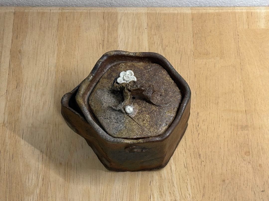 73.備前焼 宝瓶 登り窯 白梅 はくばい 六角 手びねり 急須