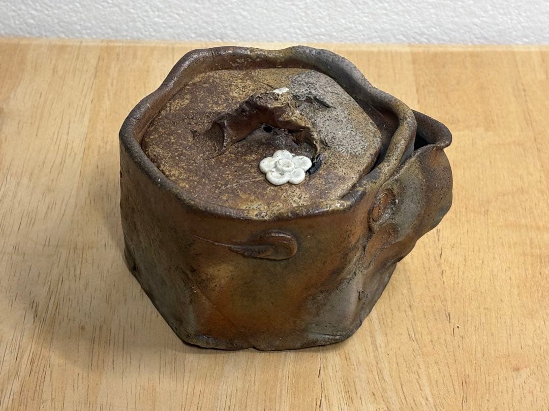 73.備前焼 宝瓶 登り窯 白梅 はくばい 六角 手びねり 急須