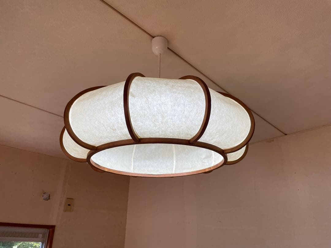 ①送料込み　無垢材　木製照明器具　和紙　LED 直径60㎝　高さ22〜27㎝