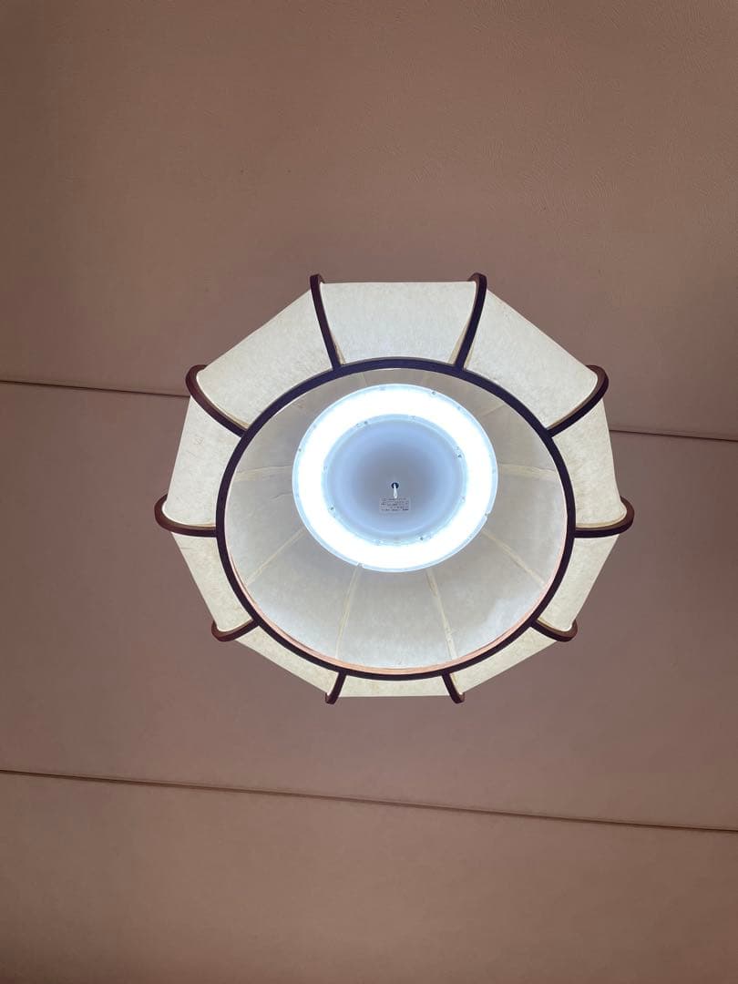 ①送料込み　無垢材　木製照明器具　和紙　LED 直径60㎝　高さ22〜27㎝