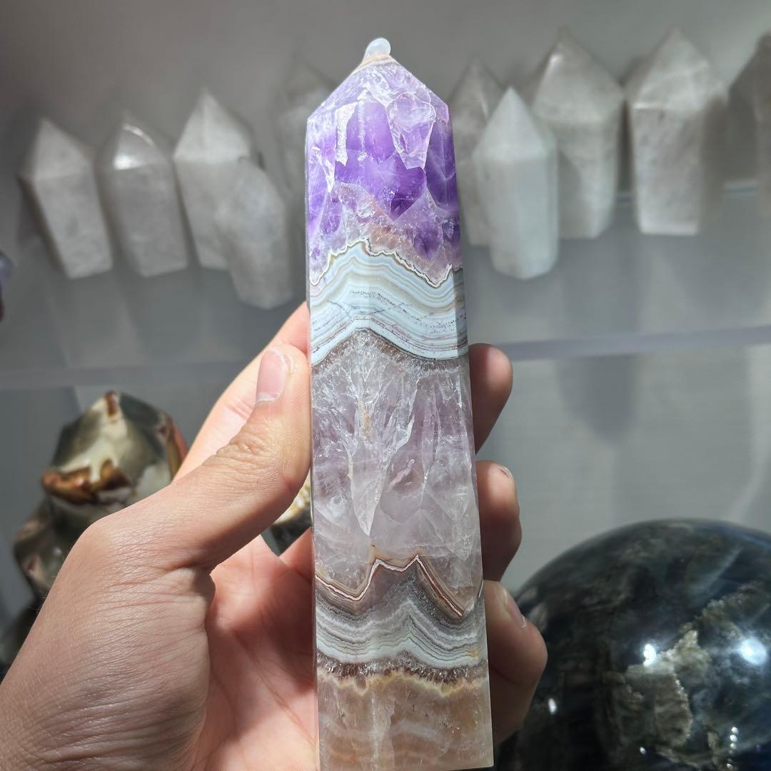 天然石アメジスト共生瑪瑙のポイント　置物G.161