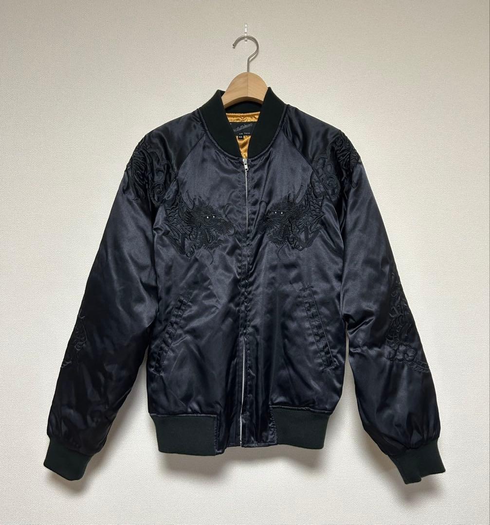 星姫/Hoshihime/双龍刺繍スカジャン/size LL/黒/オールブラック