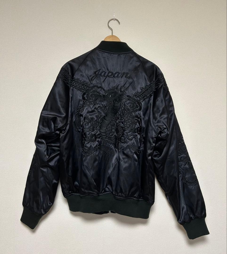 星姫/Hoshihime/双龍刺繍スカジャン/size LL/黒/オールブラック