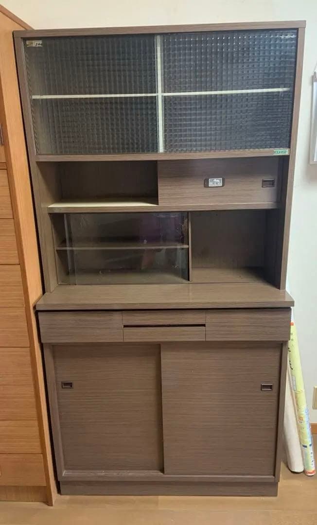 水屋　キッチンキャビネット　昭和レトロ　レトロ型板ガラス　アンティーク