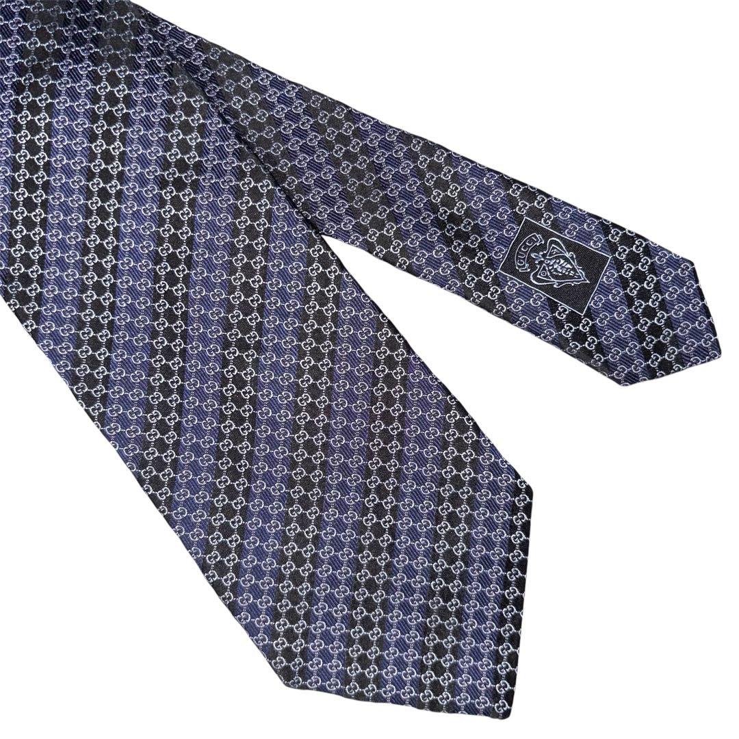 ✨未使用品✨ Gucci グッチネクタイ　GG柄　ロゴ　ストライプ　ネイビー
