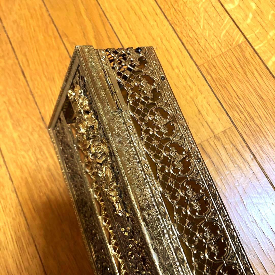 MATSON マトソン バラ アンティーク 金 ゴールド ティッシュケース 花
