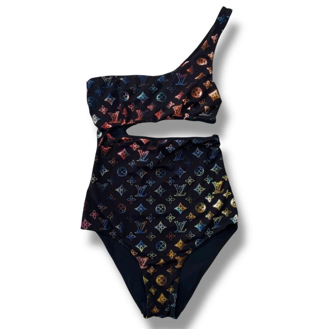 美品 ルイヴィトン 水着 モノグラム 黒 ネオンマヒナモノグラム ワンピース
