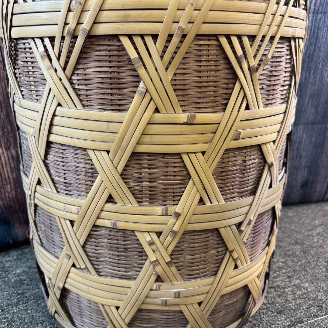 竹籠 六つ目編み 籠 アンティーク レトロ バスケット 蚤の市 筒型バスケット