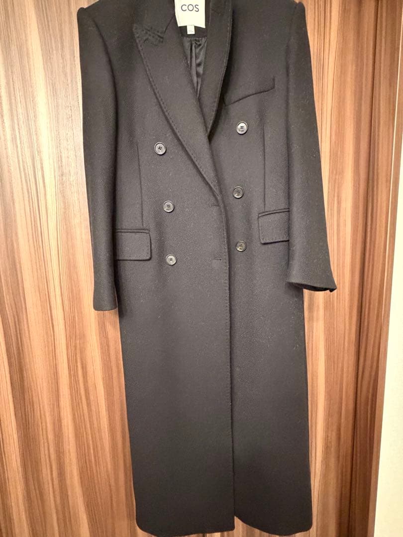 COS ブラック ダブルブレスト ロングコート