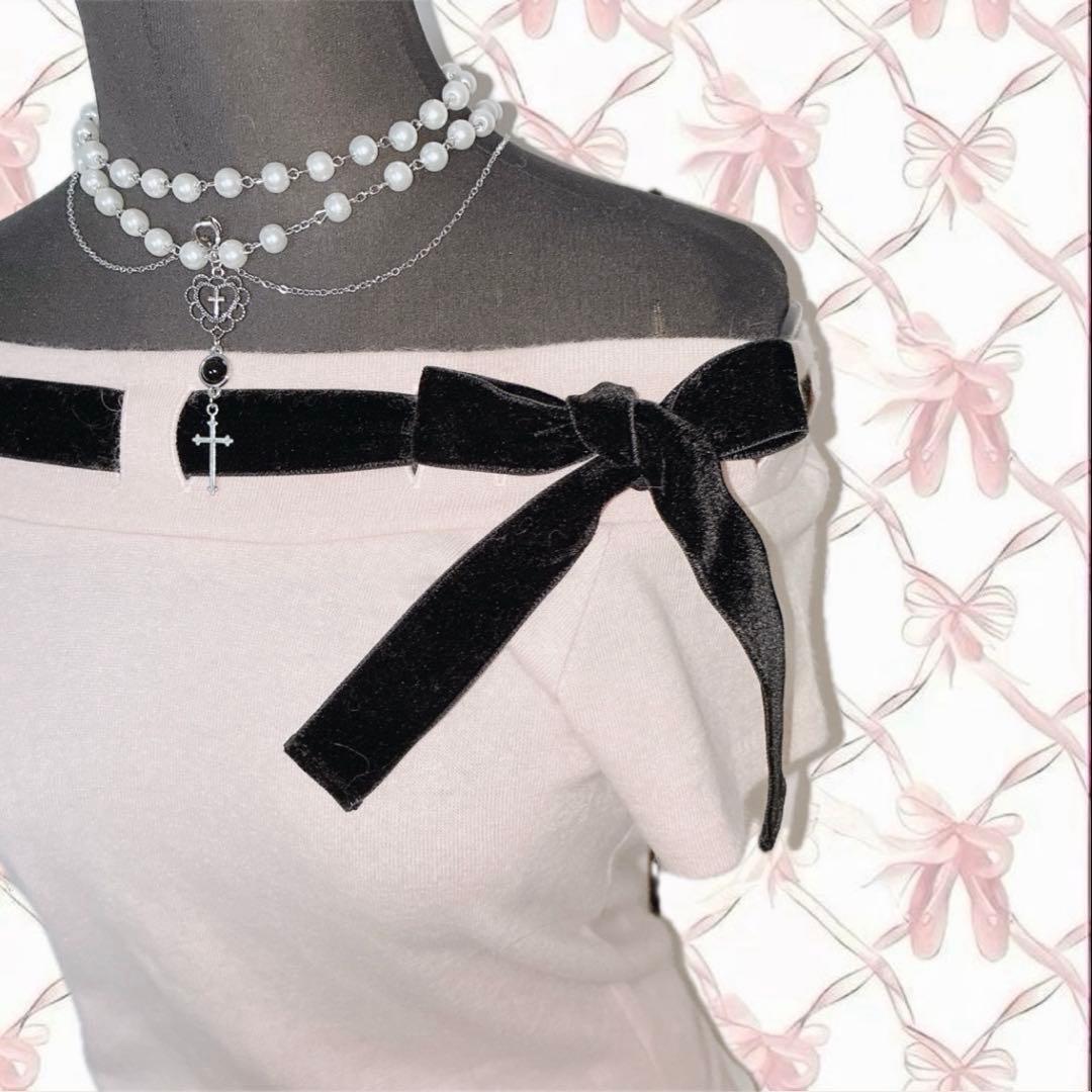 姫 LIZLISA系 平成 ベロアリボン オフショル トップス ウィッシュコア