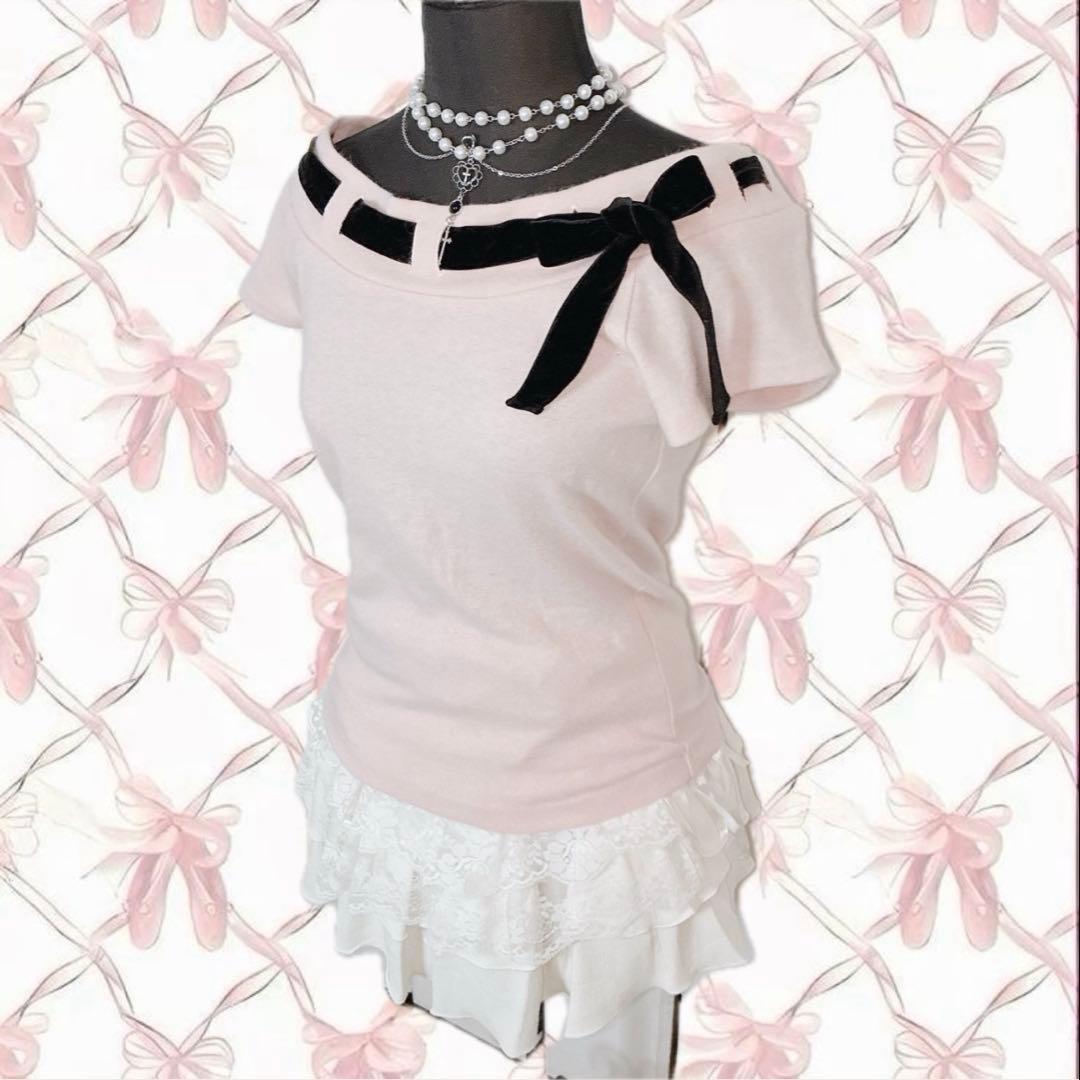 姫 LIZLISA系 平成 ベロアリボン オフショル トップス ウィッシュコア