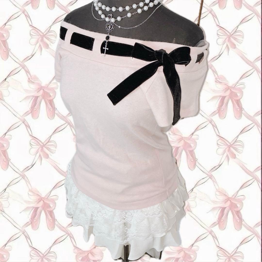 姫 LIZLISA系 平成 ベロアリボン オフショル トップス ウィッシュコア