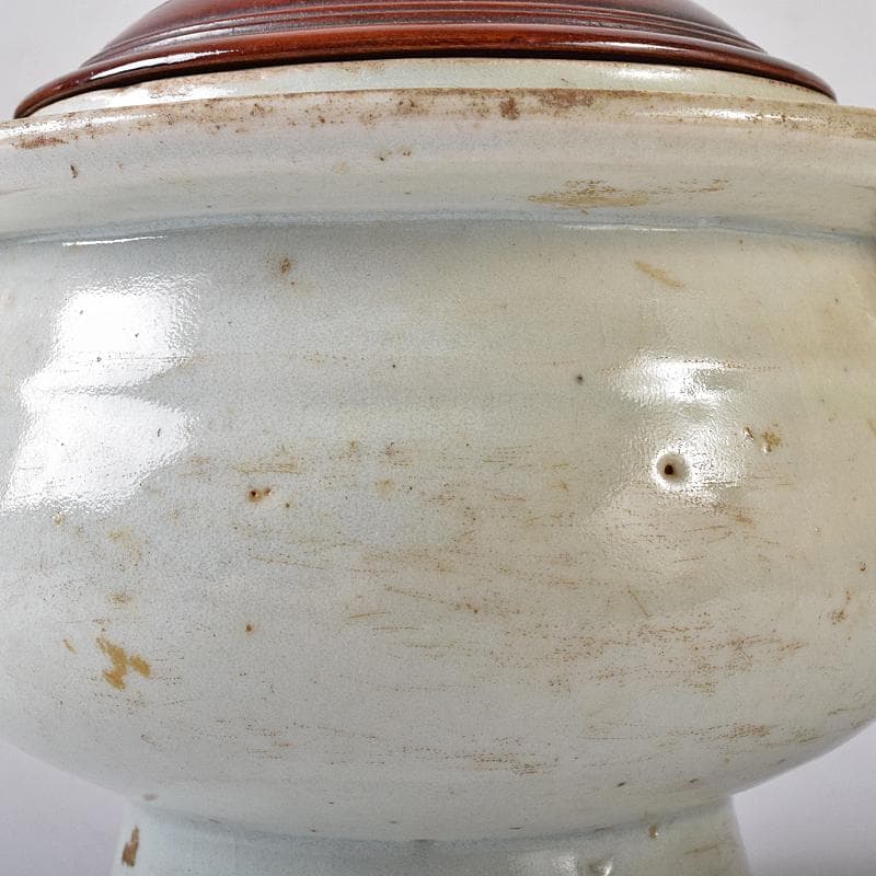 朝鮮美術　李朝　白磁　双耳香炉　唐木蓋付　U　R8373
