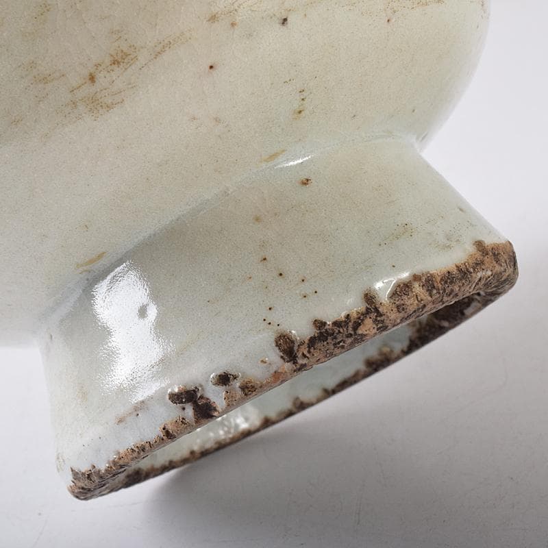 朝鮮美術　李朝　白磁　双耳香炉　唐木蓋付　U　R8373