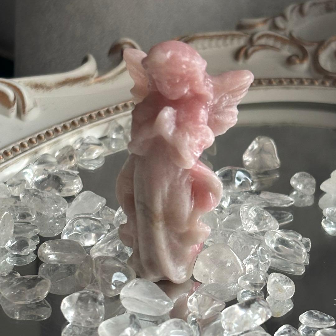 商談中♡♡ピンクオパール カービング天使の置物