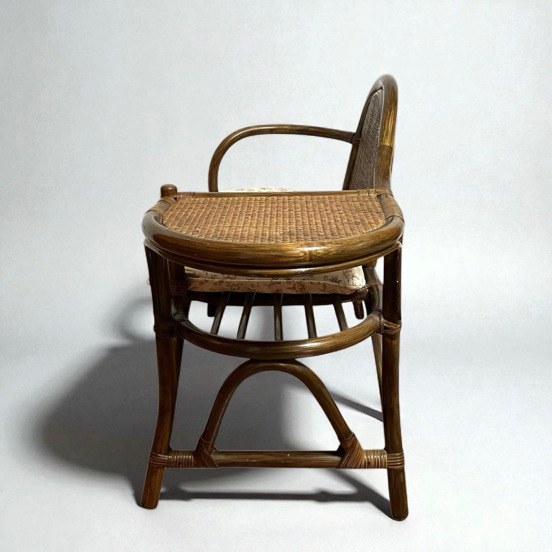 【美品】 ラタンチェア テレフォンベンチ 籐家具 サイドテーブル付き　昭和レトロ