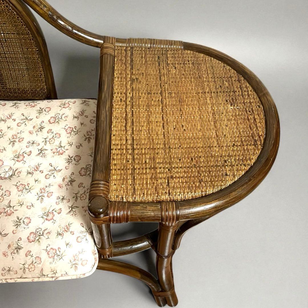 【美品】 ラタンチェア テレフォンベンチ 籐家具 サイドテーブル付き　昭和レトロ