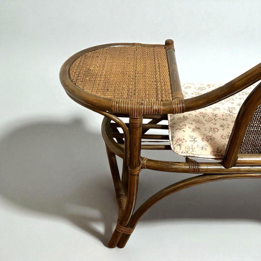 【美品】 ラタンチェア テレフォンベンチ 籐家具 サイドテーブル付き　昭和レトロ