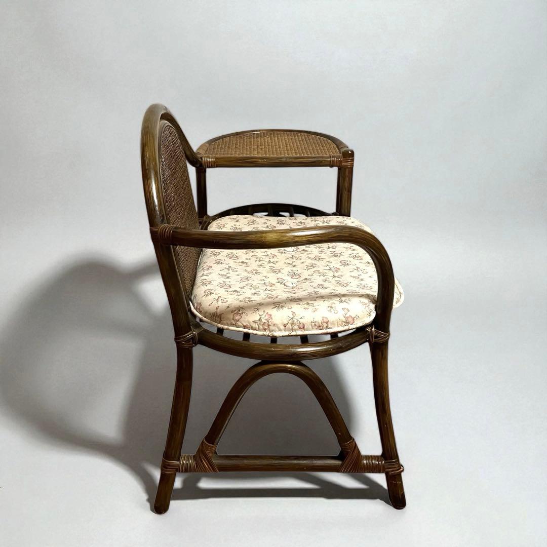 【美品】 ラタンチェア テレフォンベンチ 籐家具 サイドテーブル付き　昭和レトロ