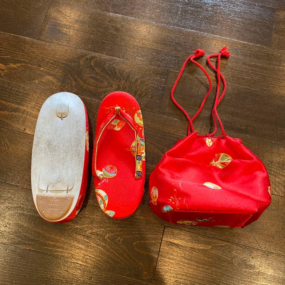 アンティーク 七五三 一つ身 三歳 着物 作り帯 他 フルセット 正絹 牡丹 赤