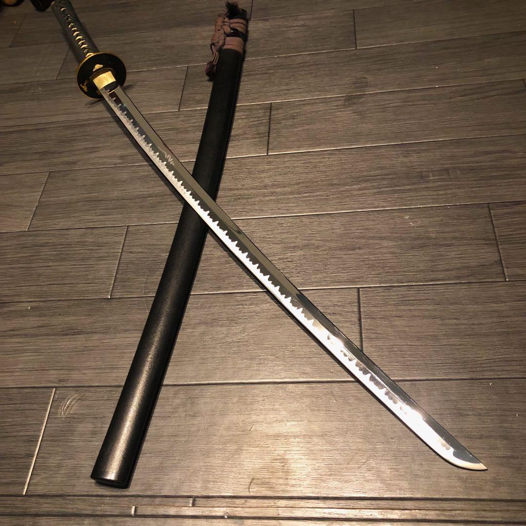 高級模造刀 昇竜彫刻　全長104cm 緑金拵え