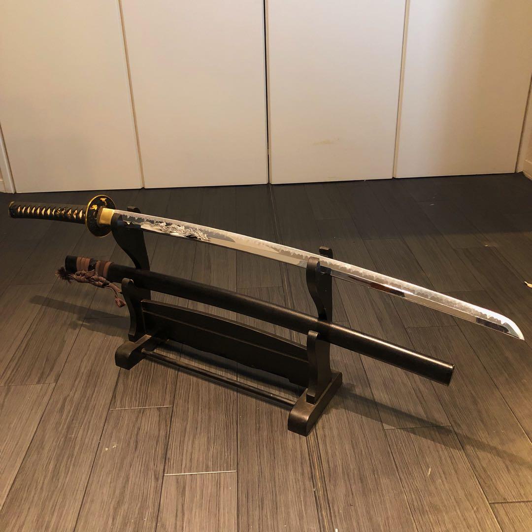 高級模造刀 昇竜彫刻　全長104cm 緑金拵え