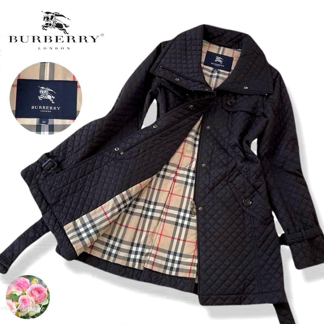 ラピス バーバリーロンドン キルティングコート ノバチェック ベルト 黒
