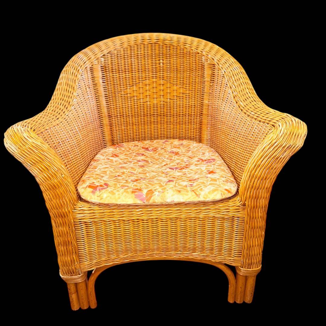 【レア】1人掛けラタンチェア ソファ ナチュラル ヴィンテージ 天然素材 籐