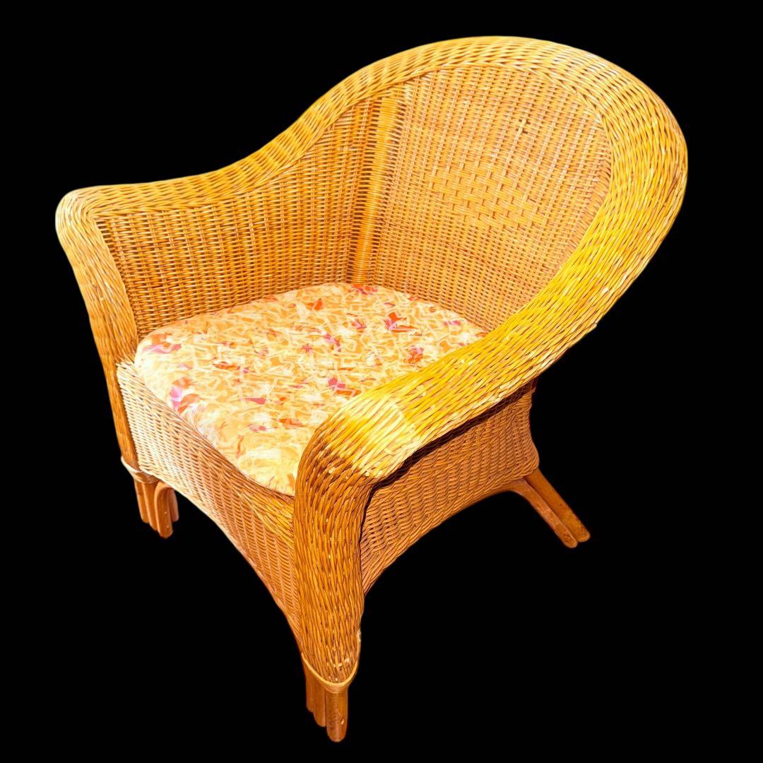 【レア】1人掛けラタンチェア ソファ ナチュラル ヴィンテージ 天然素材 籐