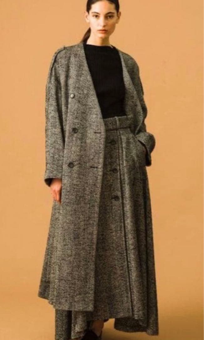 エブール ebure ヘリンボーン ダブルボタン フレアロングスカート 38