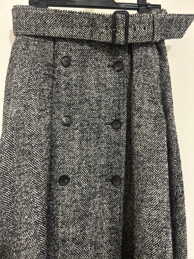 エブール ebure ヘリンボーン ダブルボタン フレアロングスカート 38