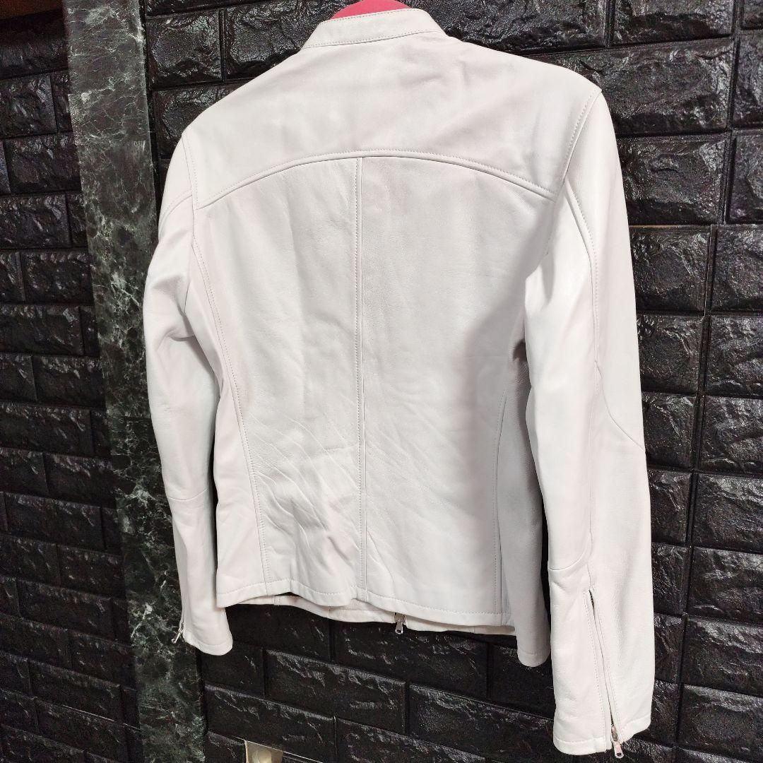 未使用に近い　トルネードマート　純白の ラムレザーシングルライダースジャケット