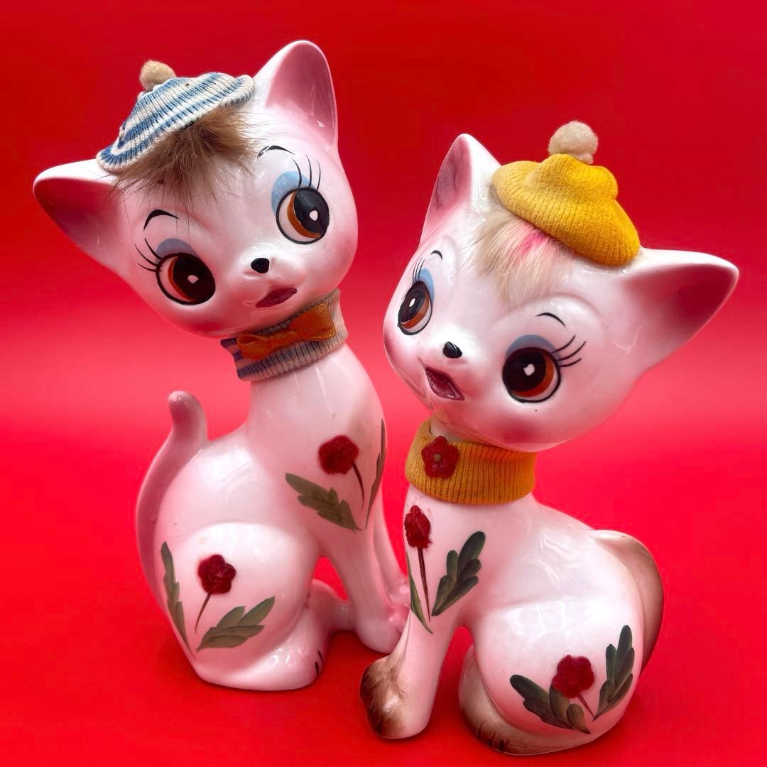 希少 内藤ルネ ネコ 昭和レトロ ビンテージ 陶器製 置物 猫