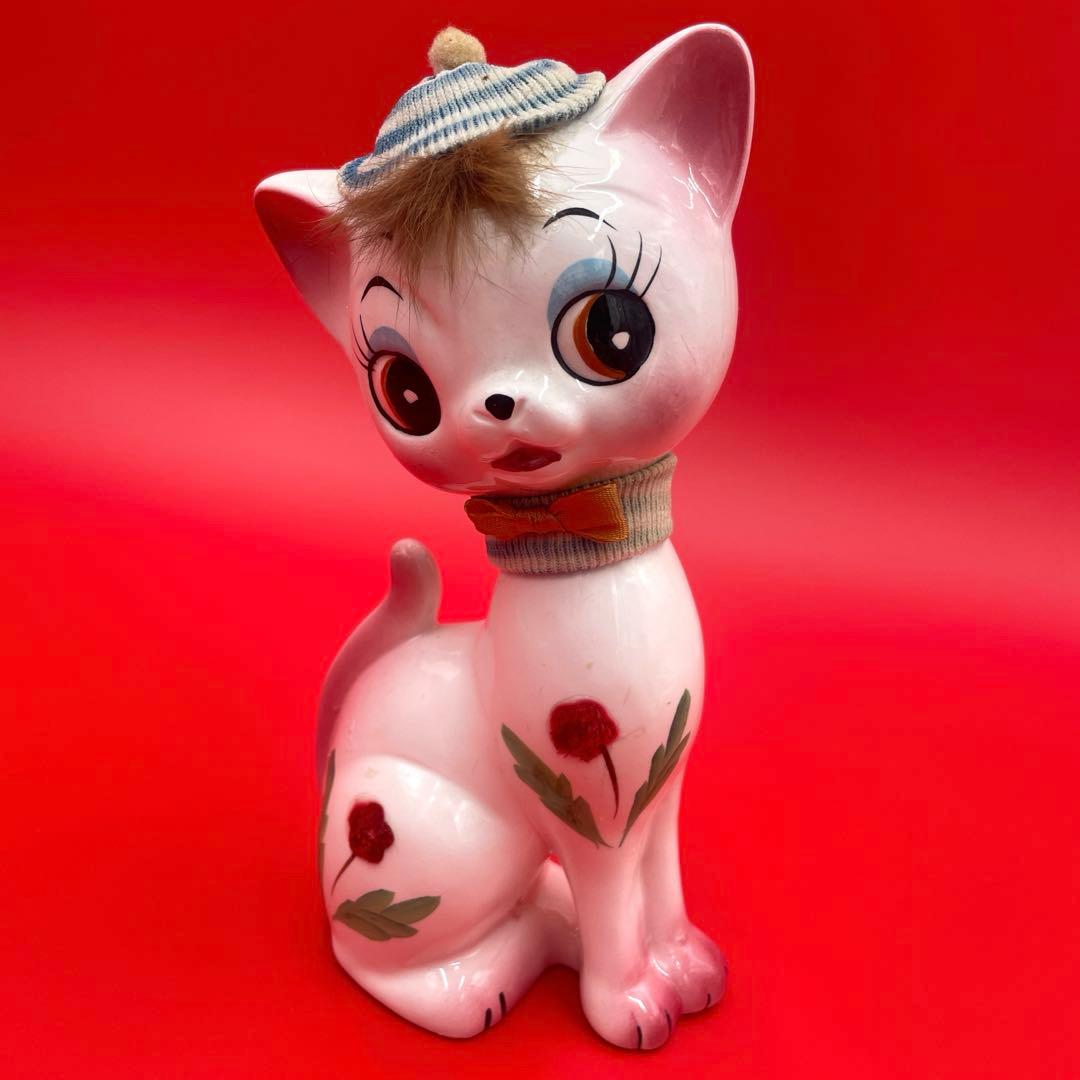 希少 内藤ルネ ネコ 昭和レトロ ビンテージ 陶器製 置物 猫