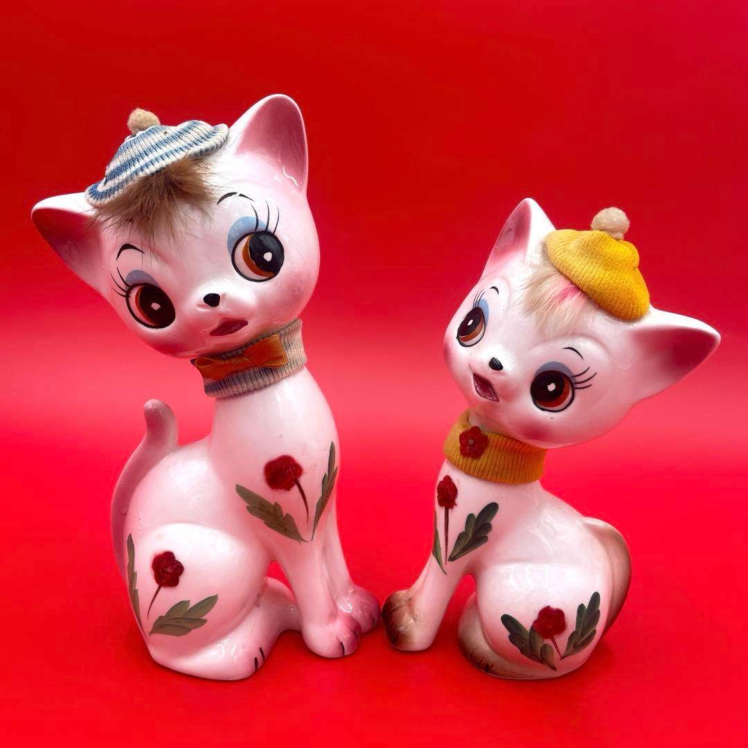 希少 内藤ルネ ネコ 昭和レトロ ビンテージ 陶器製 置物 猫