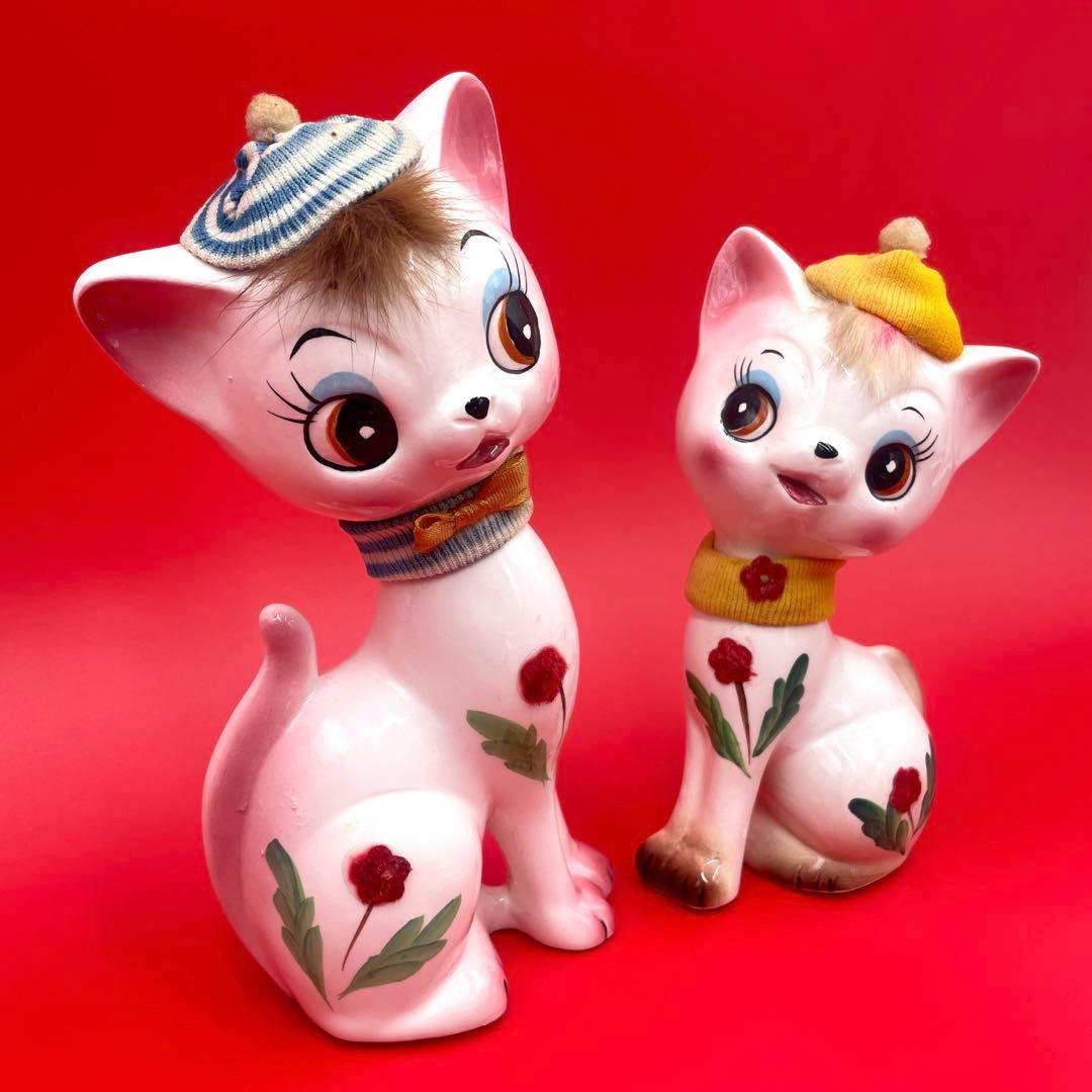 希少 内藤ルネ ネコ 昭和レトロ ビンテージ 陶器製 置物 猫