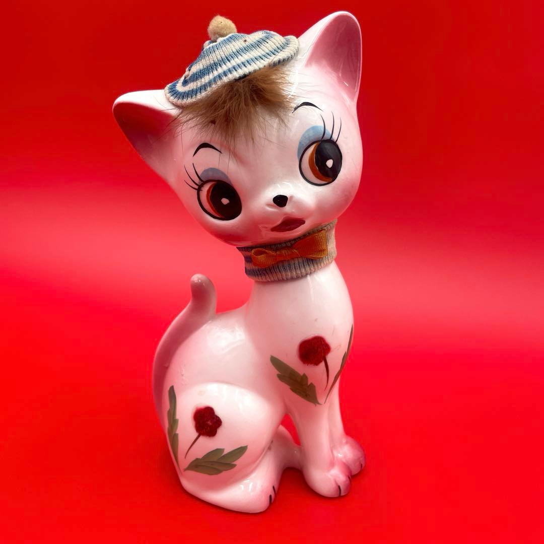 希少 内藤ルネ ネコ 昭和レトロ ビンテージ 陶器製 置物 猫
