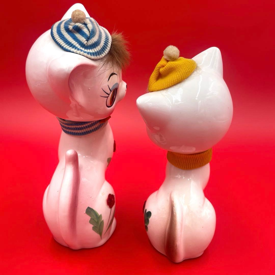 希少 内藤ルネ ネコ 昭和レトロ ビンテージ 陶器製 置物 猫