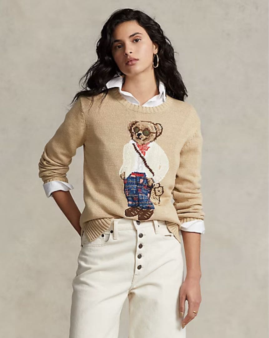 【美品】ポロラルフローレン 現行 ポロベア コットンセーター S ベージュ